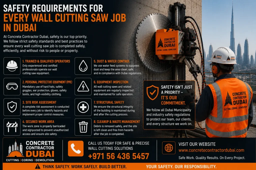 Safety Measurements of Wall Cutting Saw in Dubai