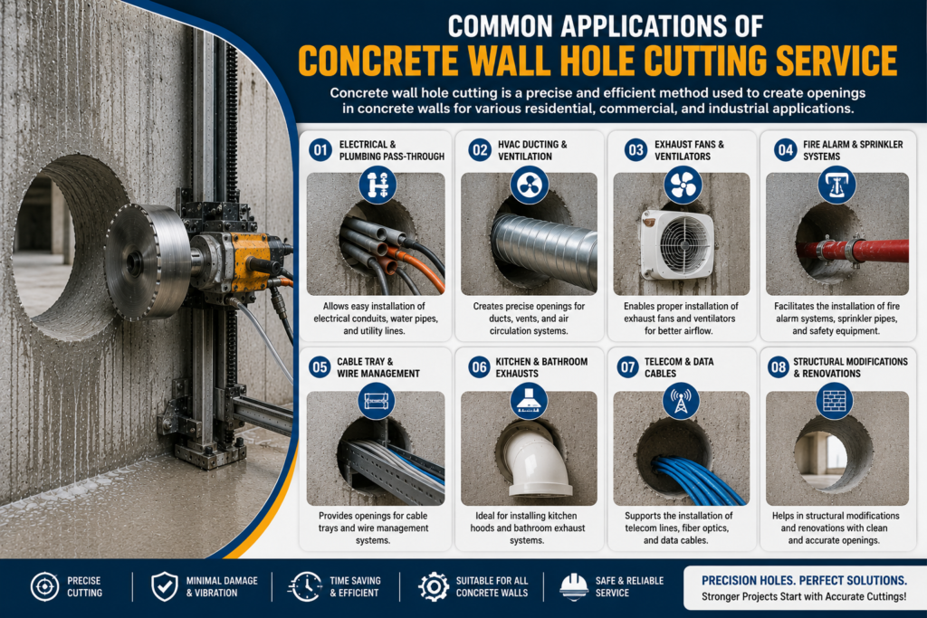 Common Concrete Wall Hole Cutting Service in Dubai