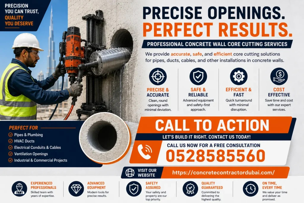 Contact for Best Wall Core Cutting Services Works in Dubai