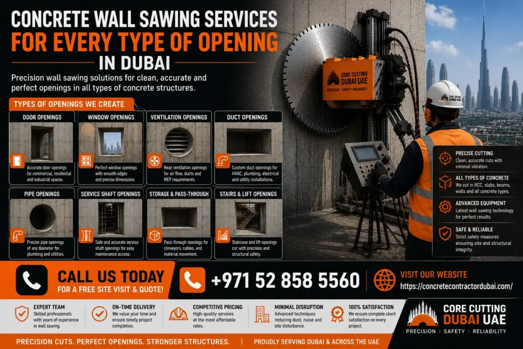 Types of Concrete Wall Sawing Services in Dubai