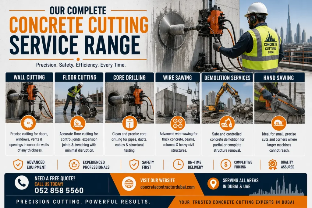Concrete Wall Cutting Services Range in Dubai