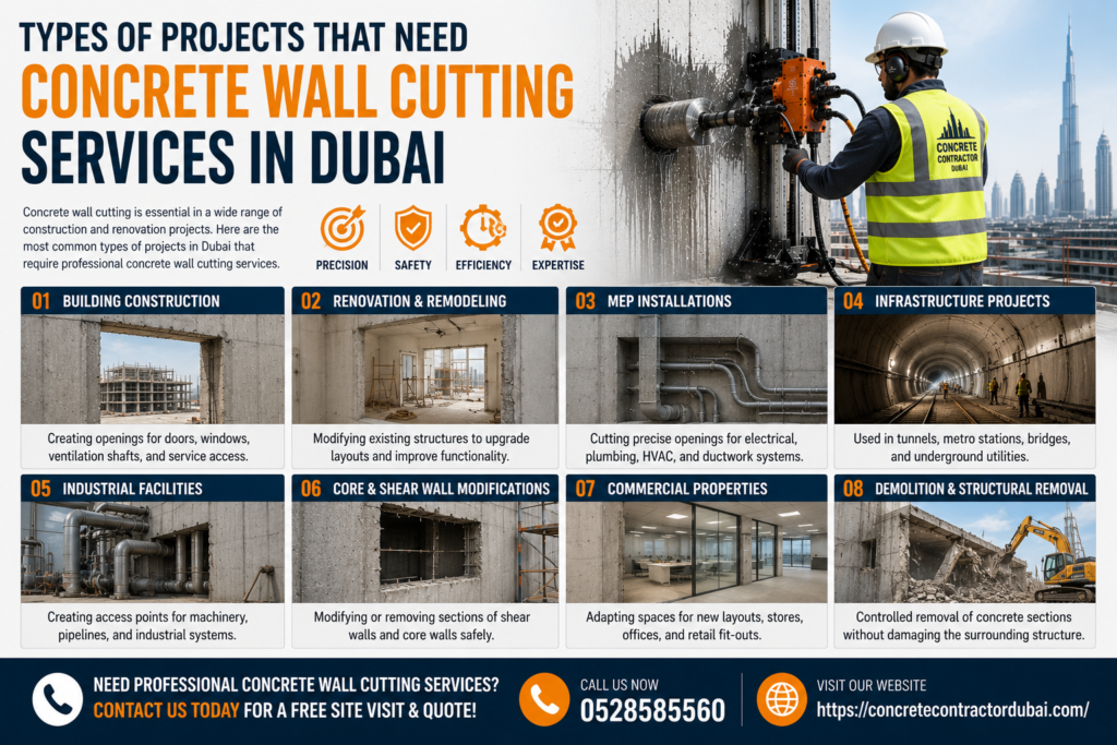 Types of Concrete Wall Cutting Services in Dubai