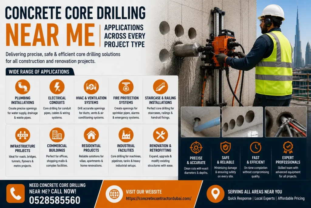 Applications of Concrete Core Drilling Near Me in Dubai