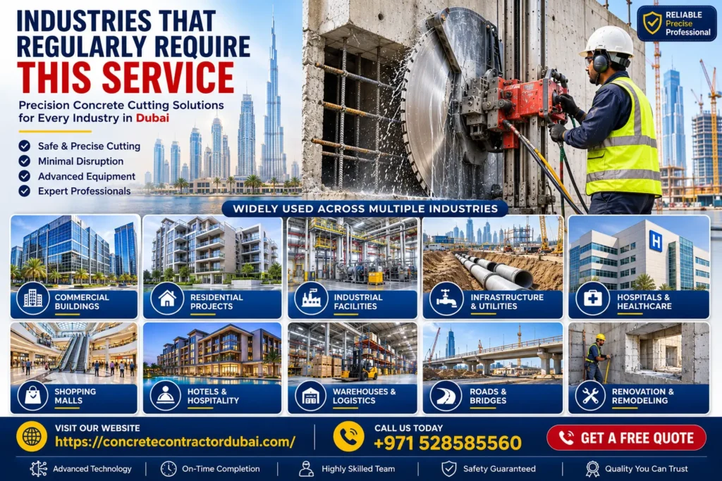Industries That Regularly Require Concrete Wall Cutting Work Dubai