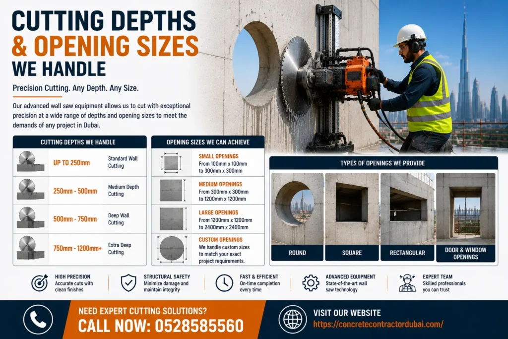Cutting Depths of Professional Masonry Wall Saw in Dubai