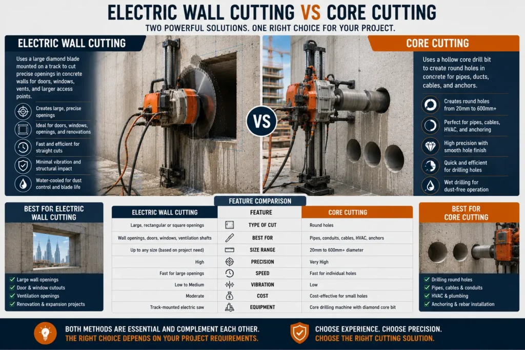 Electric Wall Cutting Compared With Core Cutting